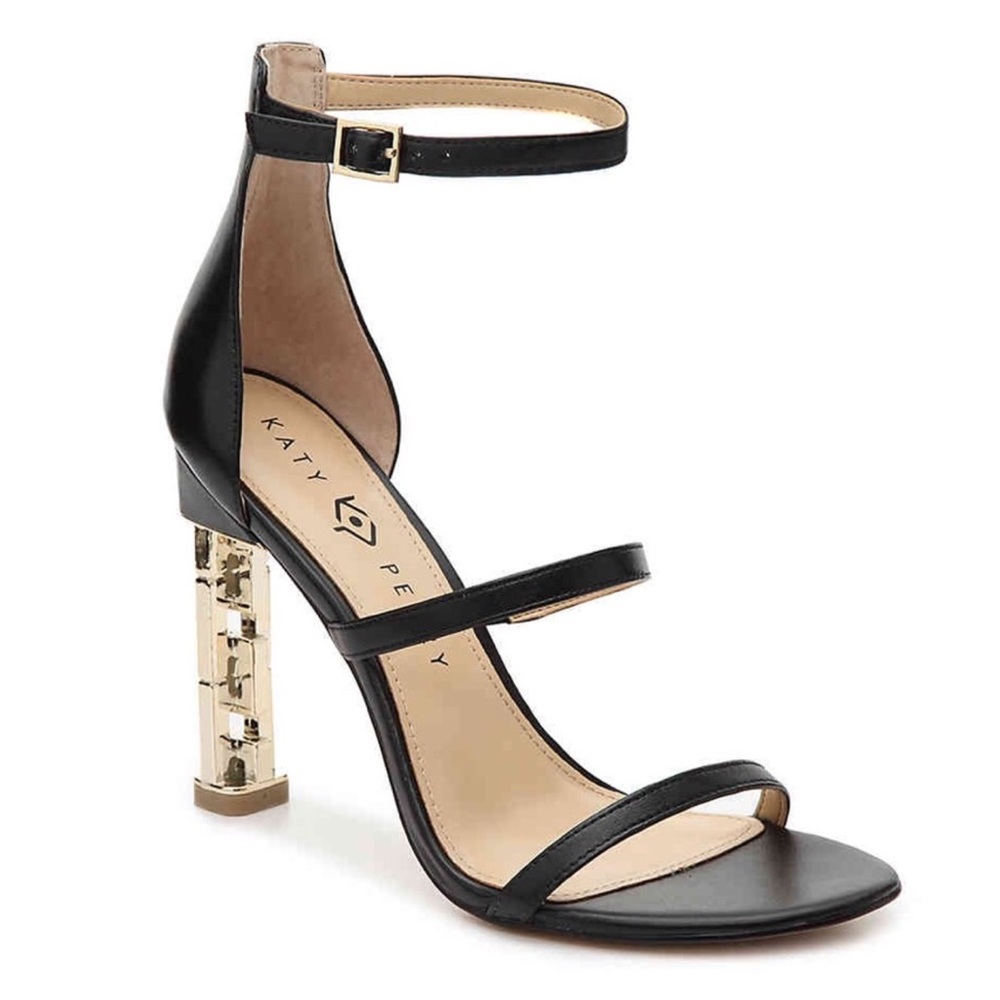 KATY PERRY Black Leather Heel Sandals